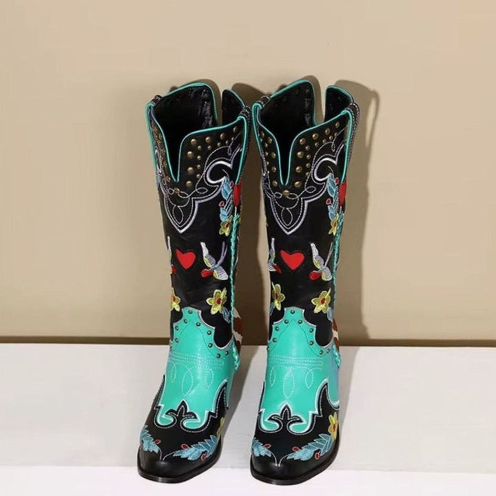 Women's Embroidered Knee-High Western Block-Heel Cowboy Boots