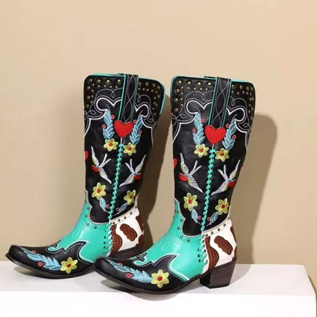 Women's Embroidered Knee-High Western Block-Heel Cowboy Boots