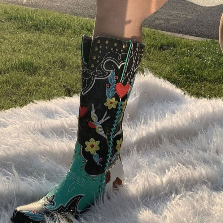 Women's Embroidered Knee-High Western Block-Heel Cowboy Boots
