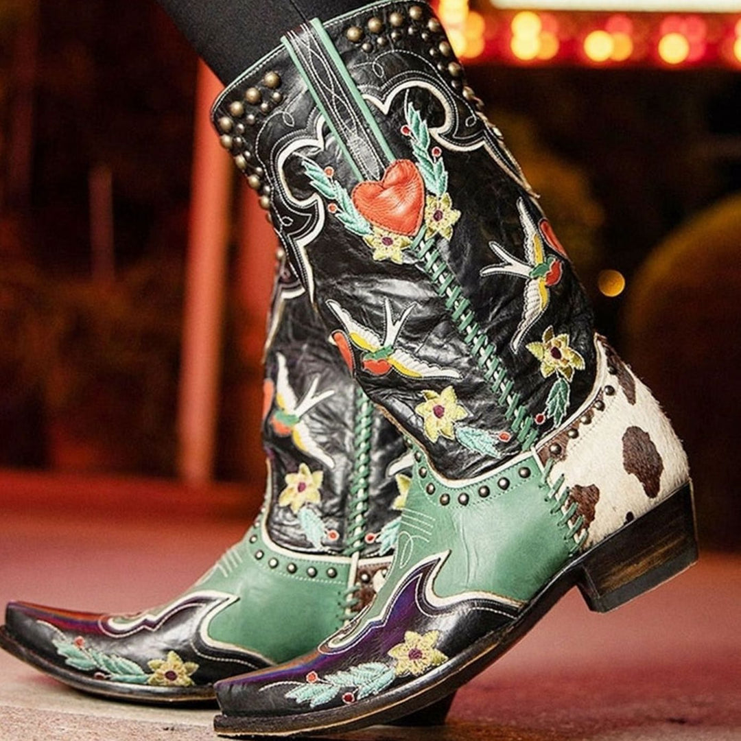 Women's Embroidered Knee-High Western Block-Heel Cowboy Boots