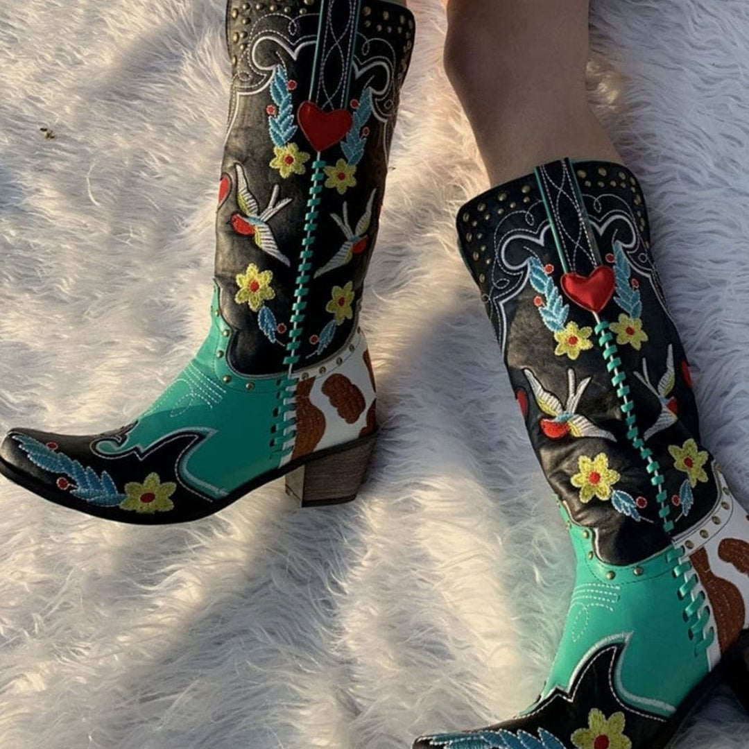 Women's Embroidered Knee-High Western Block-Heel Cowboy Boots