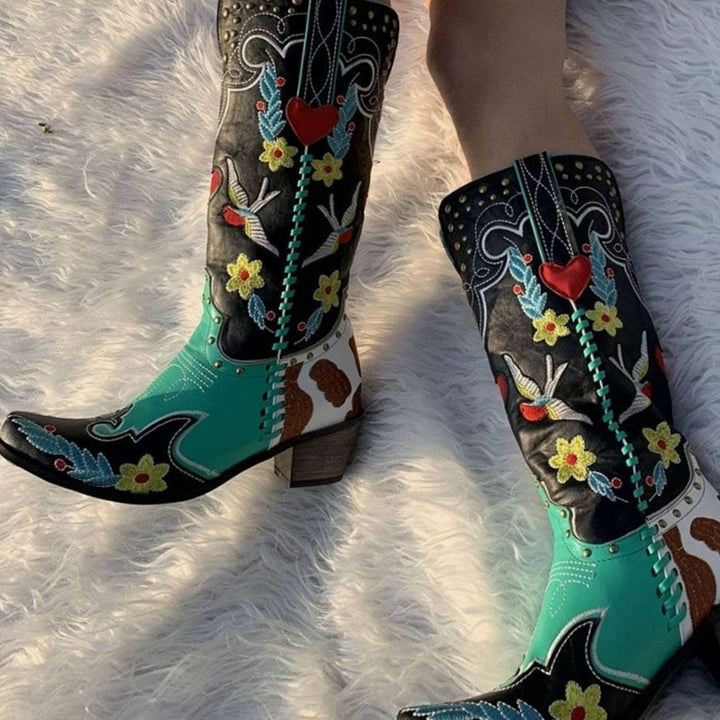 Women's Embroidered Knee-High Western Block-Heel Cowboy Boots