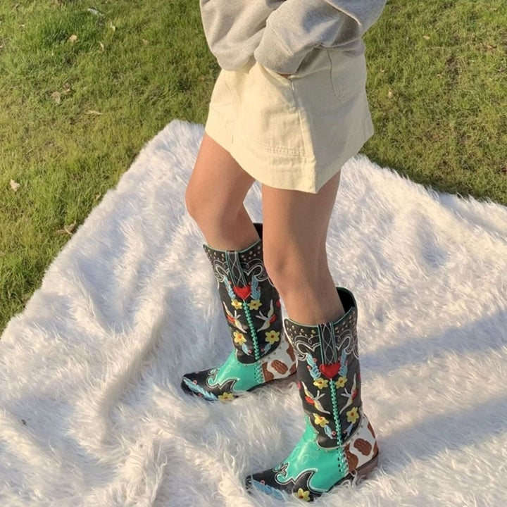 Women's Embroidered Knee-High Western Block-Heel Cowboy Boots