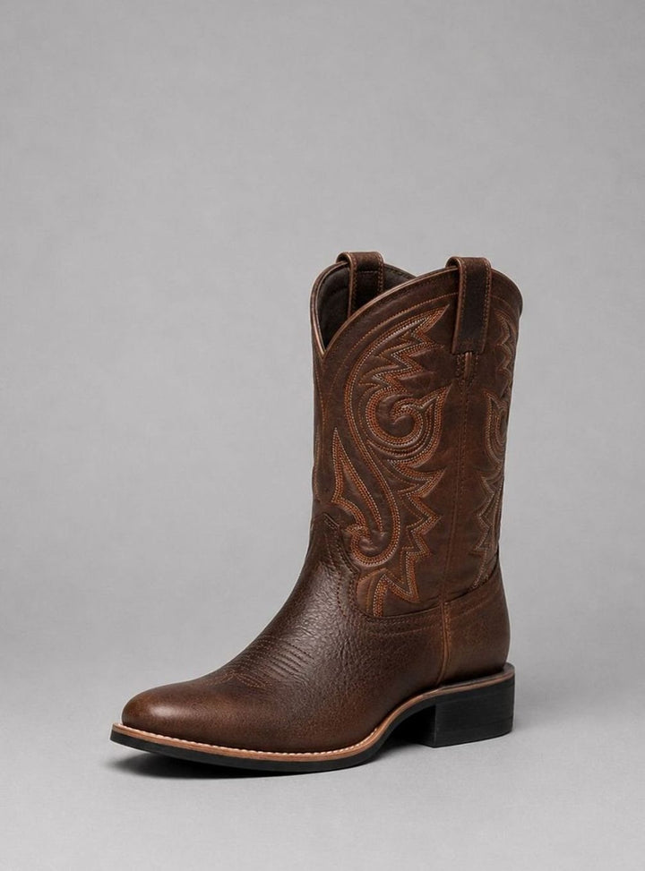 Women's Embroidered Leather Block-Heel Knee-High Cowboy Boots