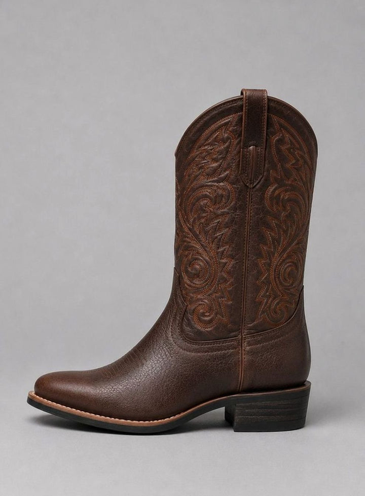 Women's Embroidered Leather Block-Heel Knee-High Cowboy Boots