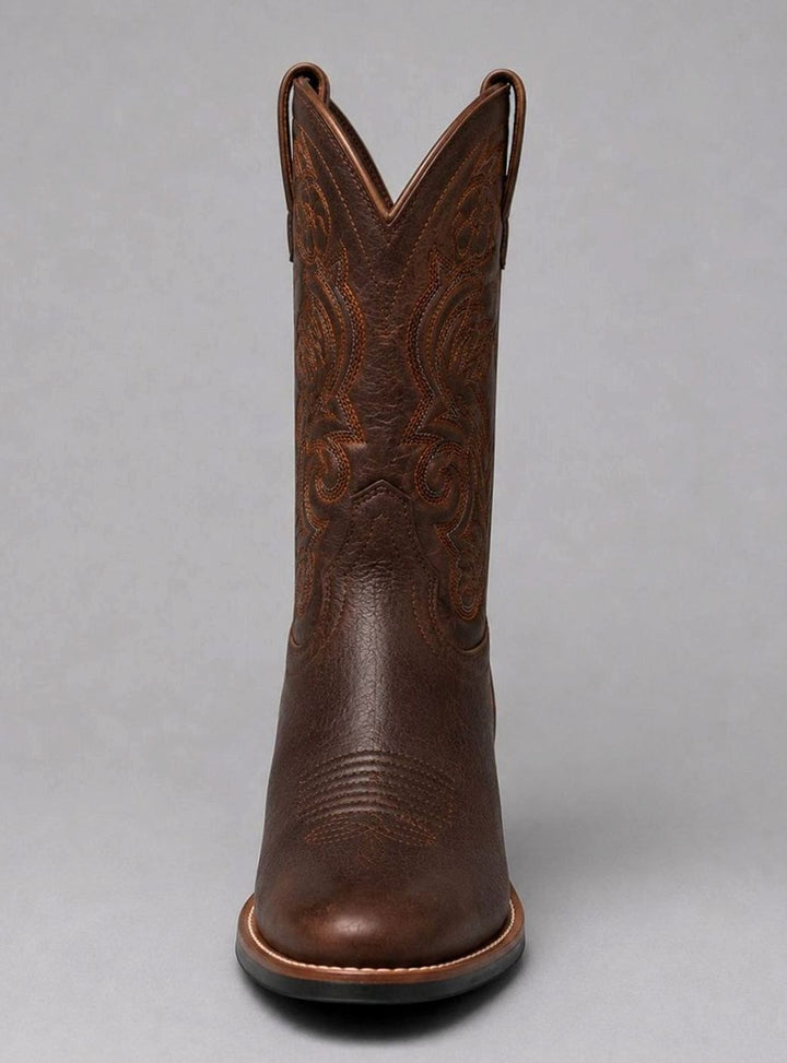 Women's Embroidered Leather Knee-High Block-Heel Cowboy Boots