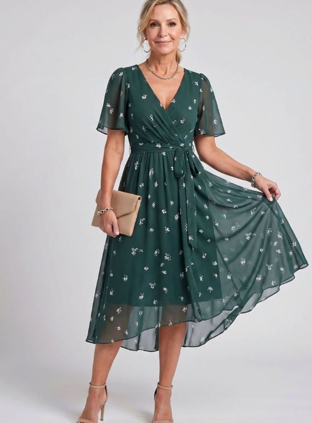 Women's Everyday Floral Flutter Sleeve V-Neck Chiffon Midi Dress