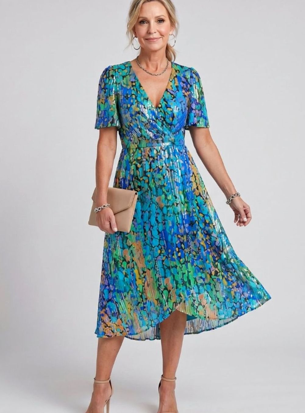 Women's Everyday Floral Flutter Sleeve V-Neck Chiffon Midi Dress