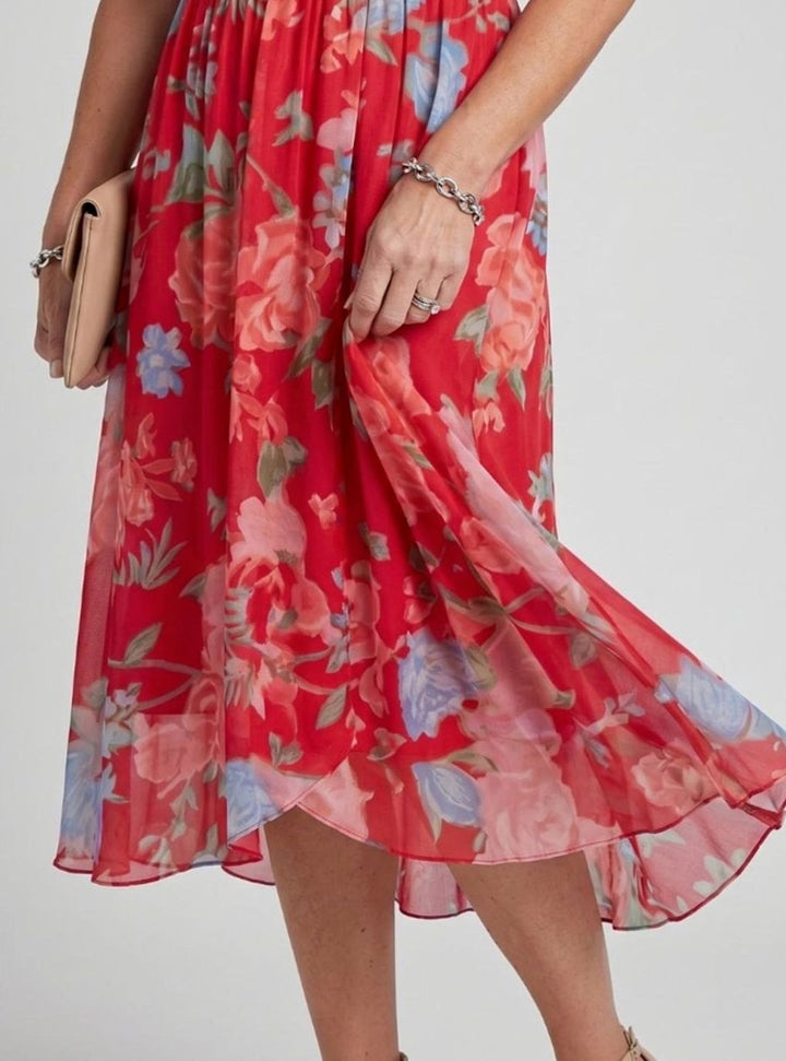 Women's Everyday Floral Flutter Sleeve V-Neck Chiffon Midi Dress