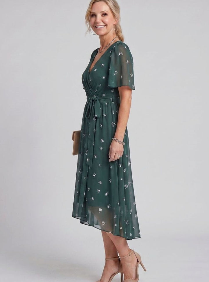 Women's Everyday Floral Flutter Sleeve V-Neck Chiffon Midi Dress