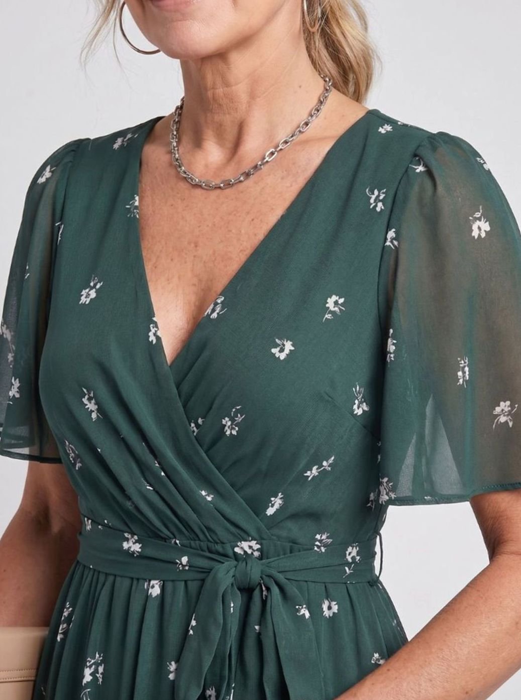 Women's Everyday Floral Flutter Sleeve V-Neck Chiffon Midi Dress