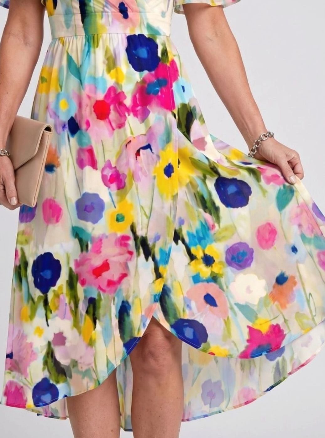 Women's Everyday Floral Flutter Sleeve V-Neck Chiffon Midi Dress