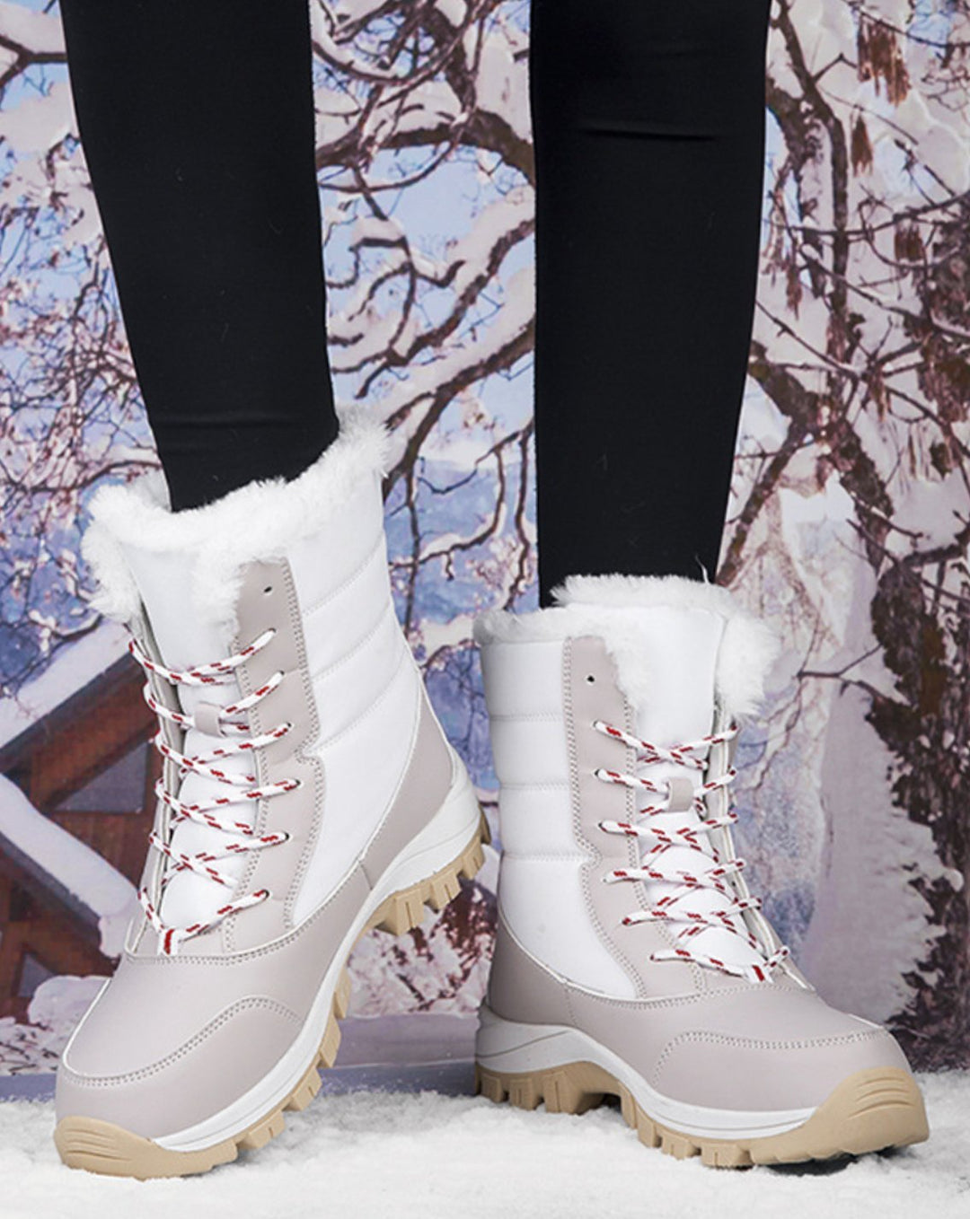 Women's Faux-Fur Lined Waterproof Lace-Up Winter Snow Boots