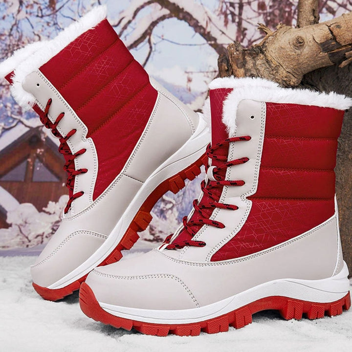 Women's Faux-Fur Lined Waterproof Lace-Up Winter Snow Boots - Red