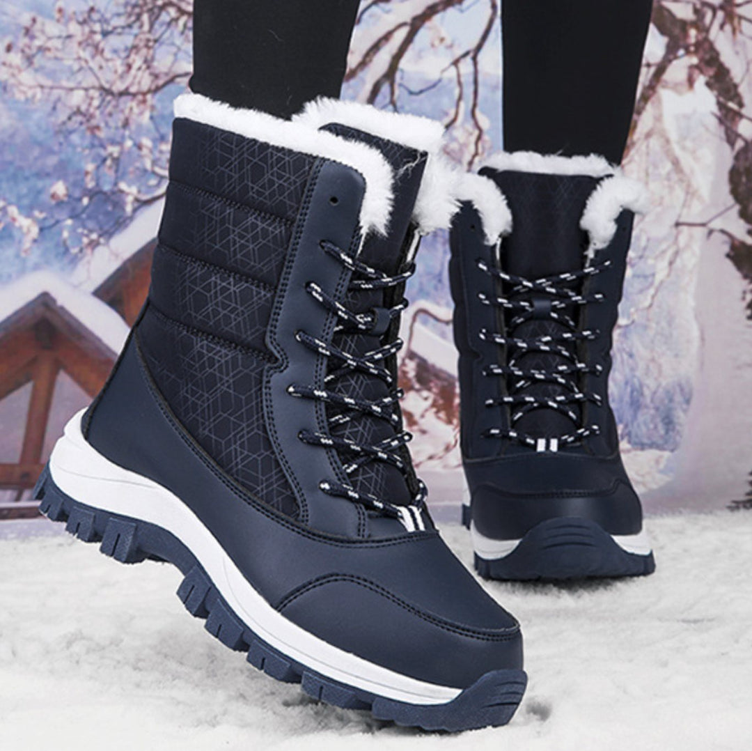 Women's Faux-Fur Lined Waterproof Lace-Up Winter Snow Boots - Blue