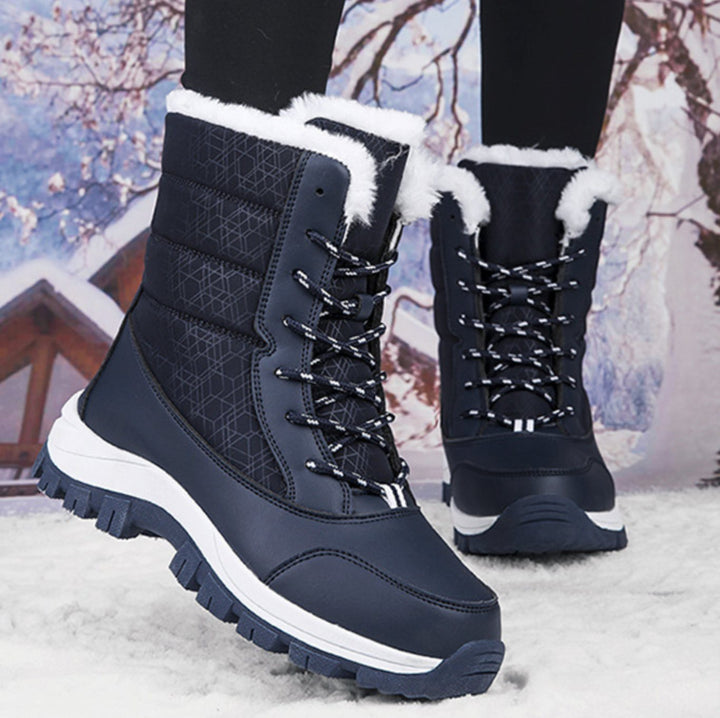 Women's Faux-Fur Lined Waterproof Lace-Up Winter Snow Boots - Blue