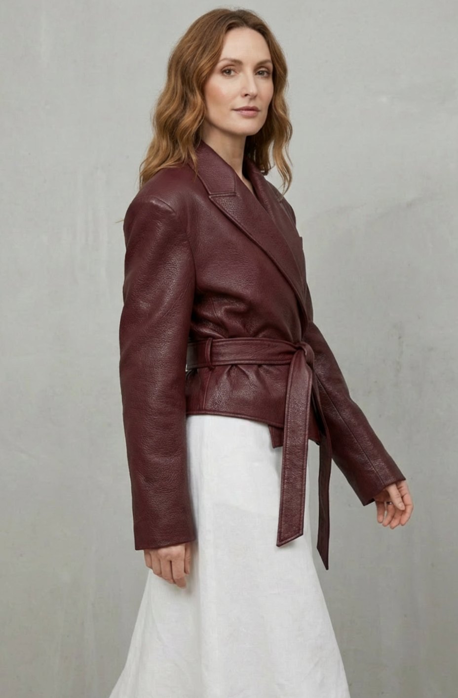Women's Faux Leather Belted Wrap Blazer Jacket