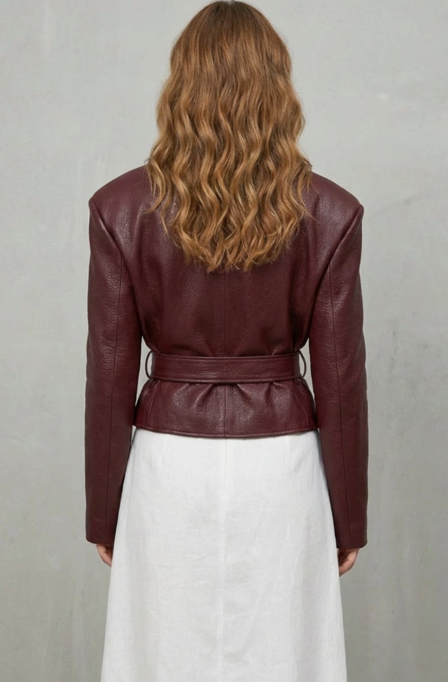 Women's Faux Leather Belted Wrap Blazer Jacket