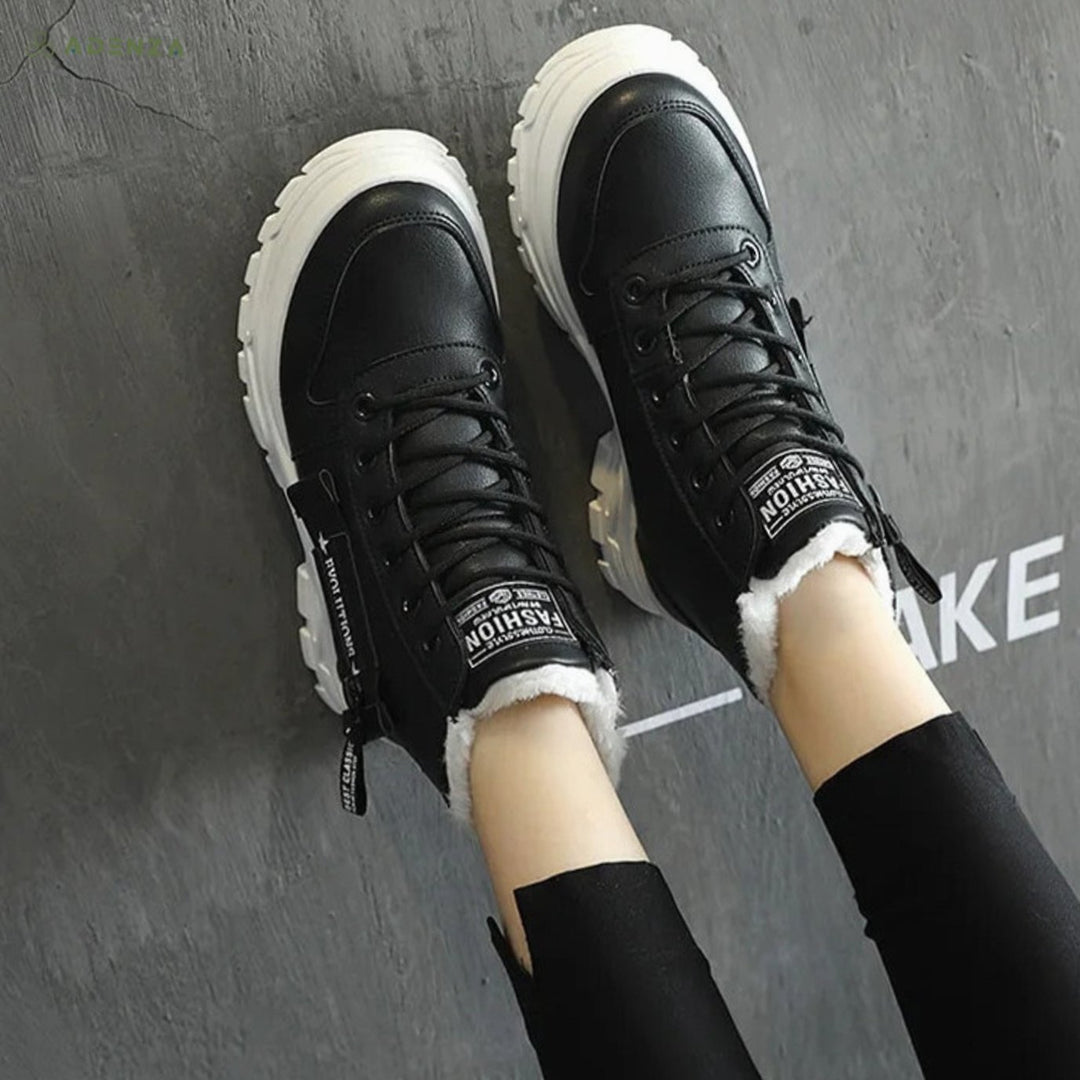 Women's Faux Leather Lace-Up Fleece-Lined Winter Snow Boots