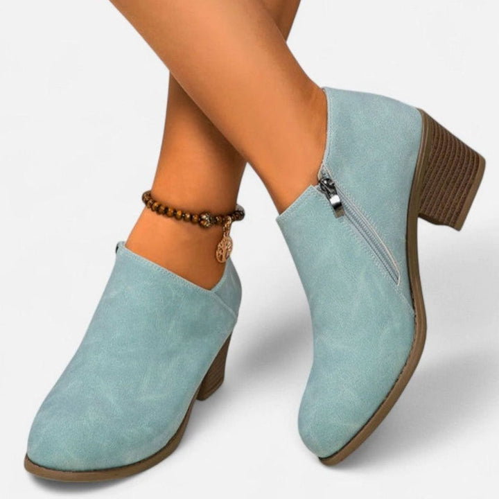 Women's Faux Leather Round-Toe Block-Heel Side-Zip Ankle Boots