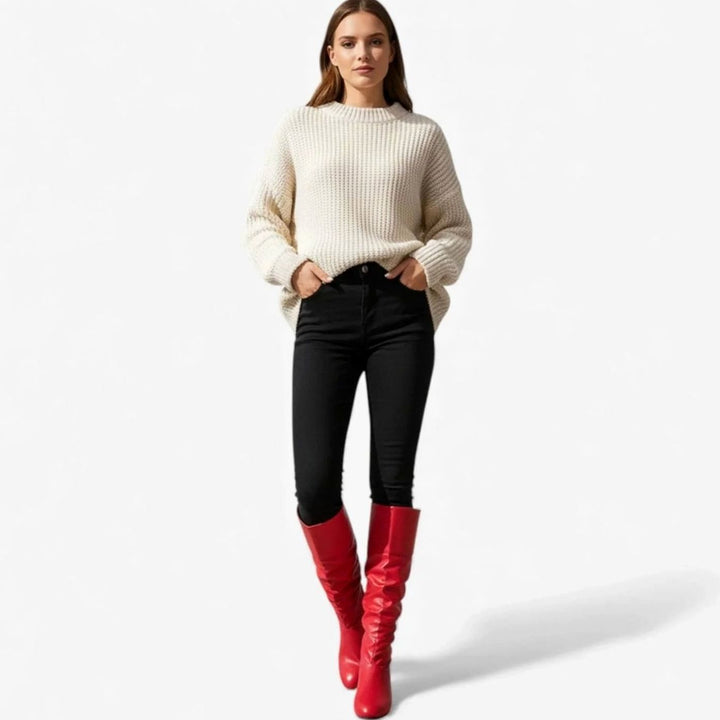Women's Faux Leather Slouch Knee-High Low-Block-Heel Boots Bow Detail