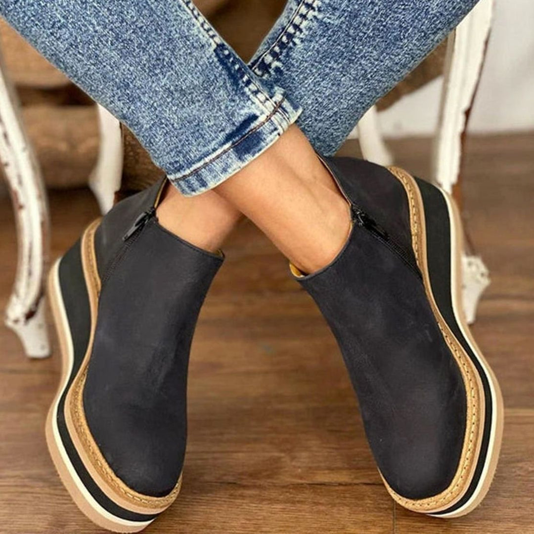 Women's Faux Leather Wedge Platform Ankle Boots Side Zip