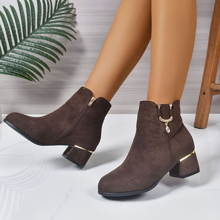 Women's Faux-Suede Block-Heel Side-Zip Ankle Boots