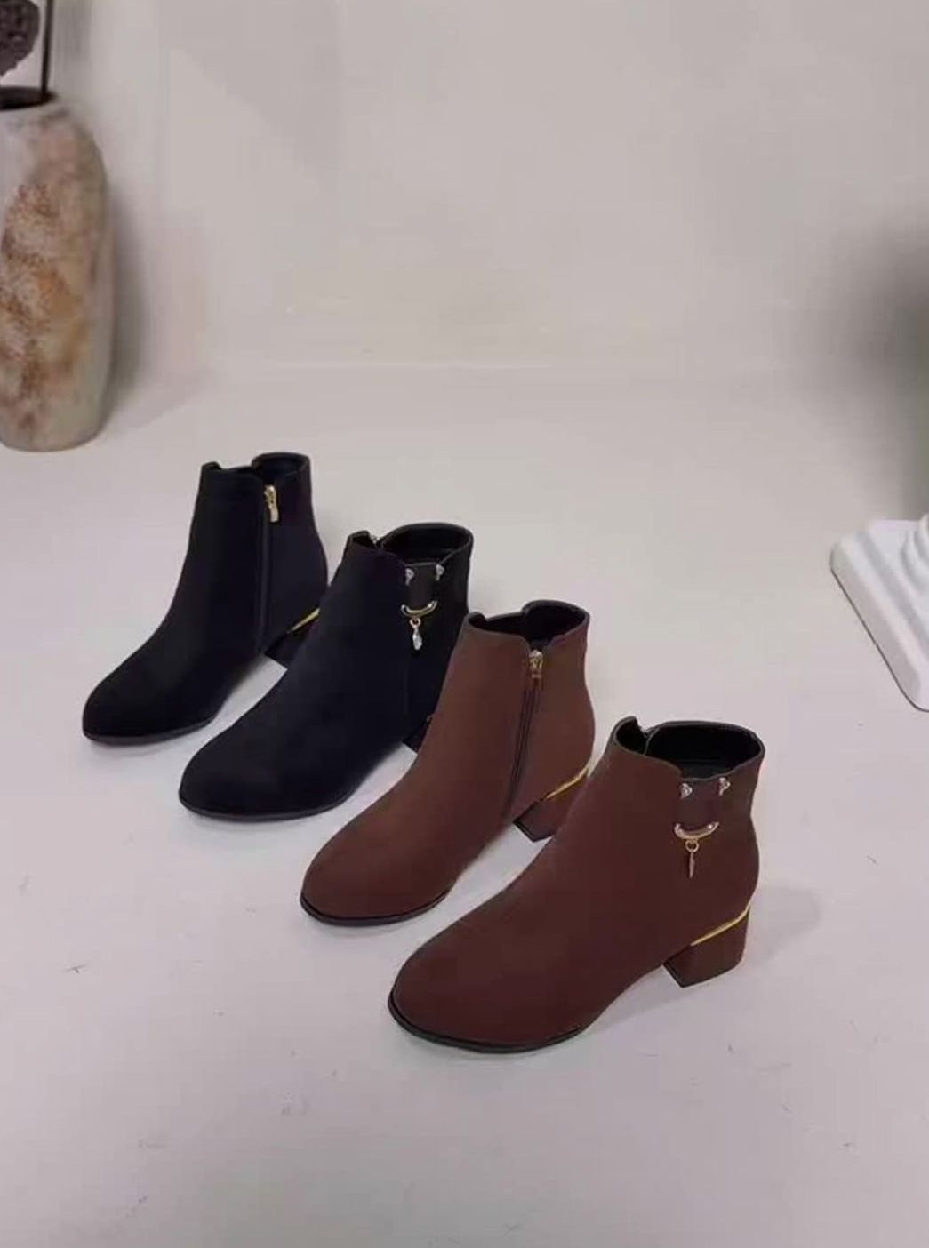 Women's Faux-Suede Block-Heel Side-Zip Ankle Boots