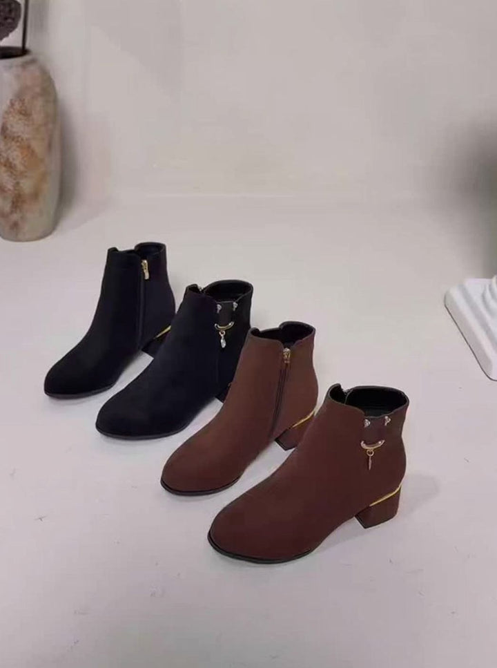Women's Faux-Suede Block-Heel Side-Zip Ankle Boots