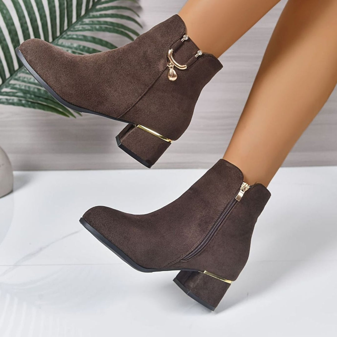 Women's Faux-Suede Block-Heel Side-Zip Ankle Boots - Coffee Brown