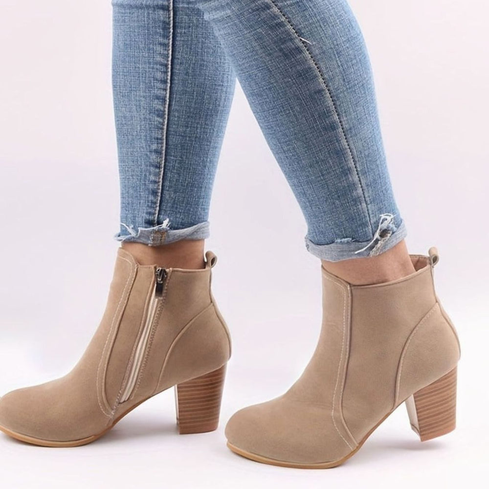 Women's Faux Suede Block Heel Side-Zip Ankle Boots