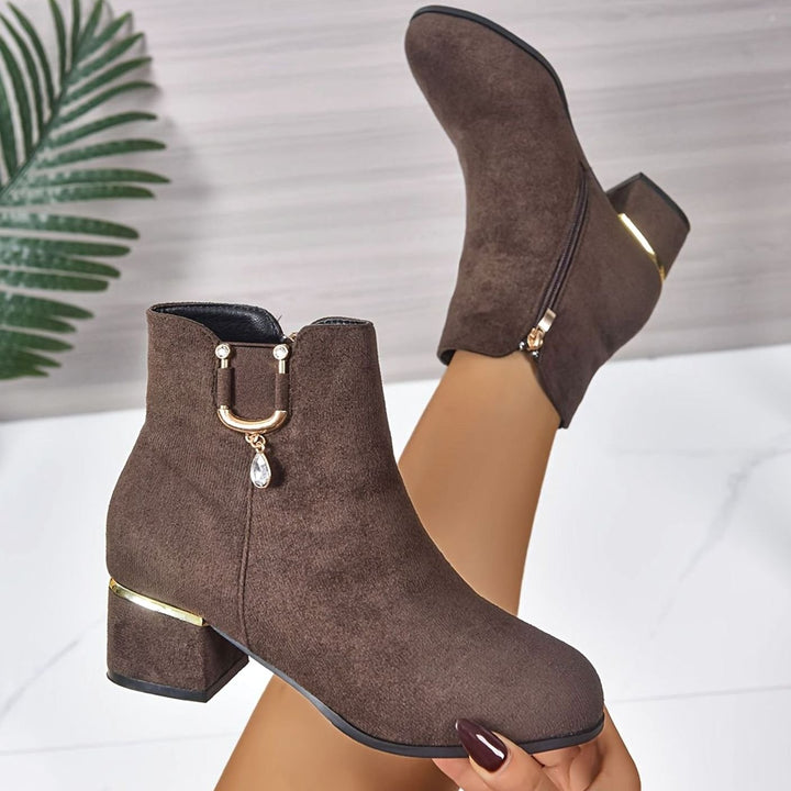 Women's Faux-Suede Block-Heel Side-Zip Ankle Boots