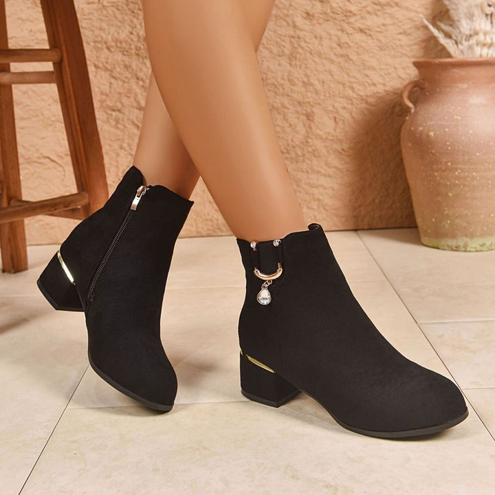 Women's Faux-Suede Block-Heel Side-Zip Ankle Boots - Black