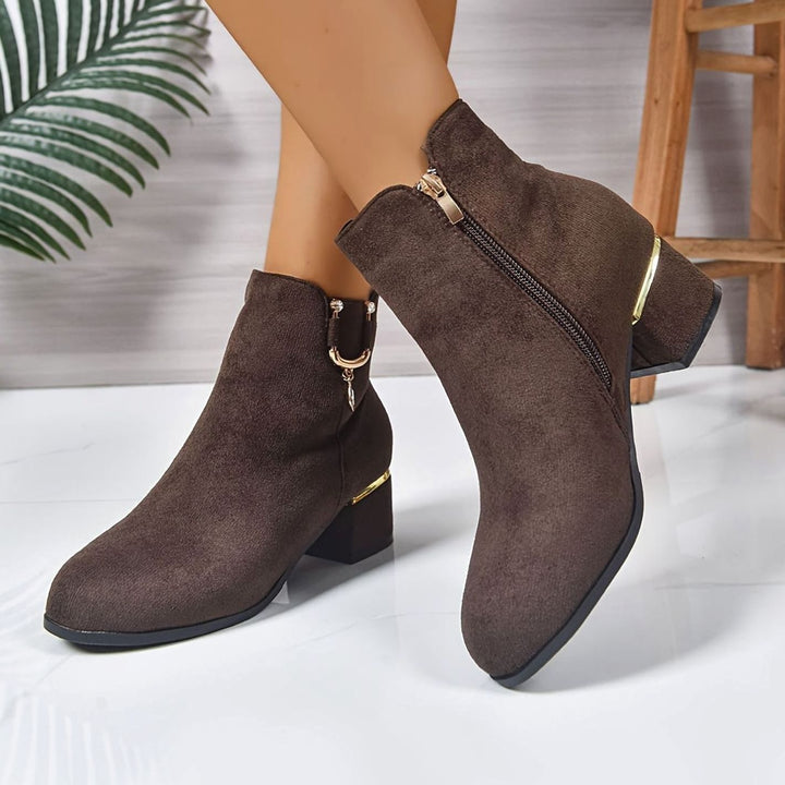 Women's Faux-Suede Block-Heel Side-Zip Ankle Boots