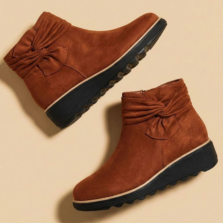 Women's Faux Suede Bow-Detail Cushioned Ankle Boots - Terracotta Orange