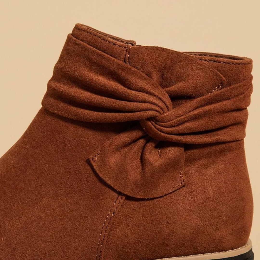 Women's Faux Suede Bow-Detail Cushioned Ankle Boots