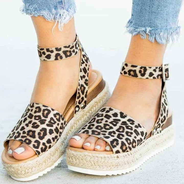 Women's Faux Suede Espadrille Platform Ankle Strap Sandals - Leopard