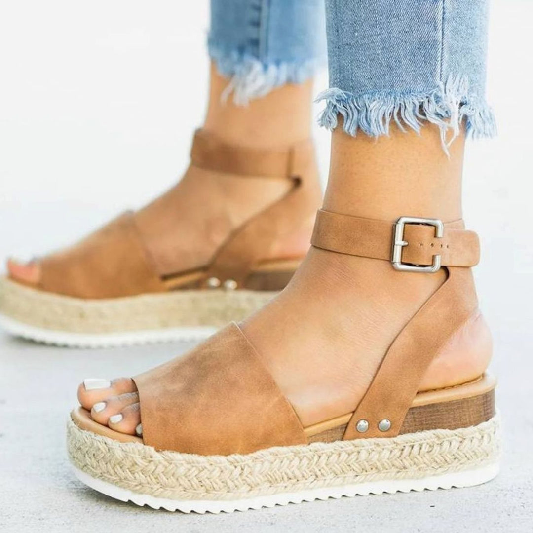 Women's Faux Suede Espadrille Platform Ankle Strap Sandals - Khaki