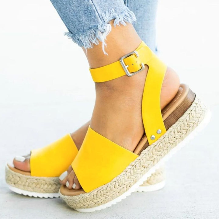 Women's Faux Suede Espadrille Platform Ankle Strap Sandals - Yellow