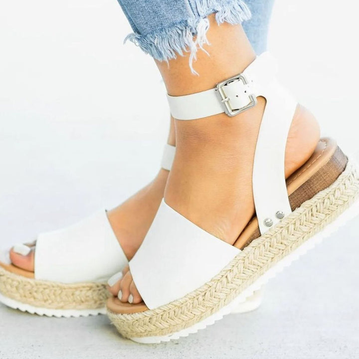Women's Faux Suede Espadrille Platform Ankle Strap Sandals - White