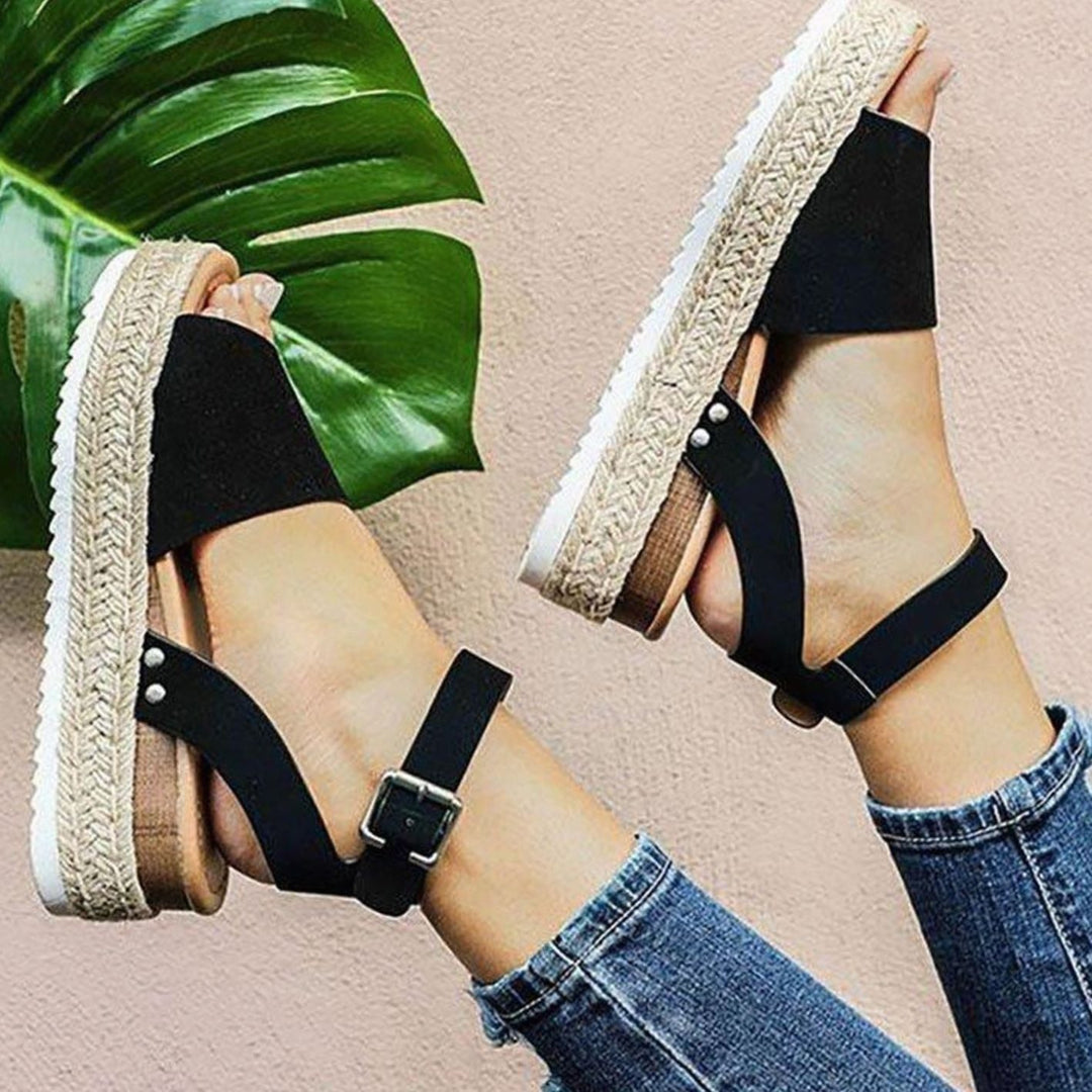Women's Faux Suede Espadrille Platform Ankle Strap Sandals - Black
