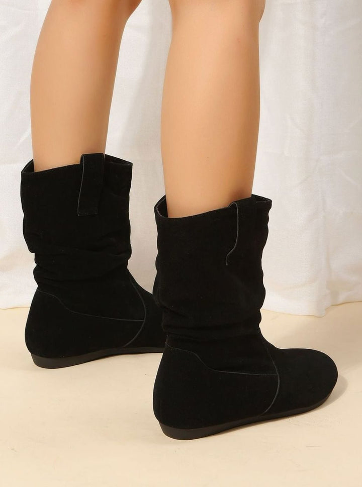 Women's Faux Suede Flat Slouch Mid-Calf Boots