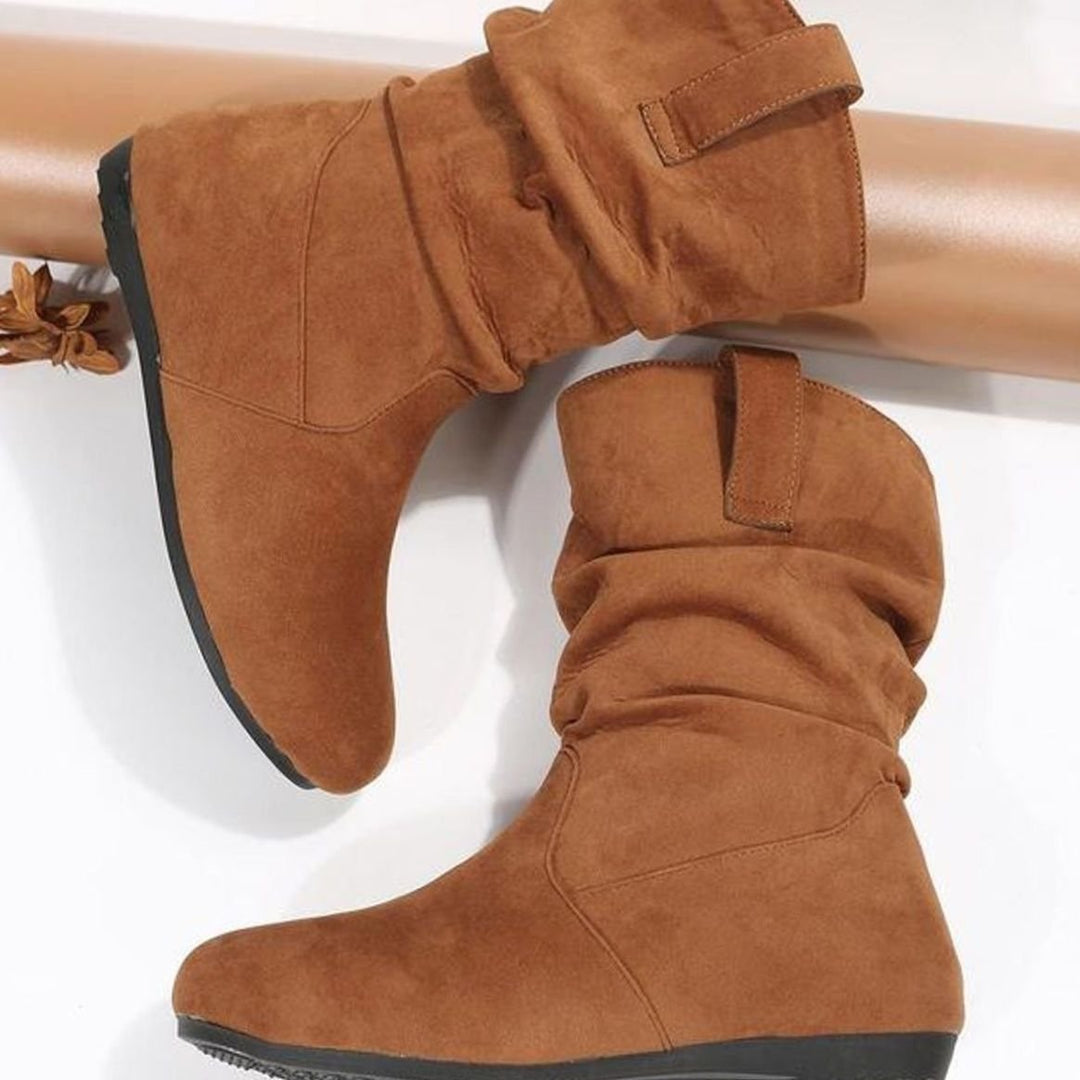 Women's Faux Suede Flat Slouch Mid-Calf Boots