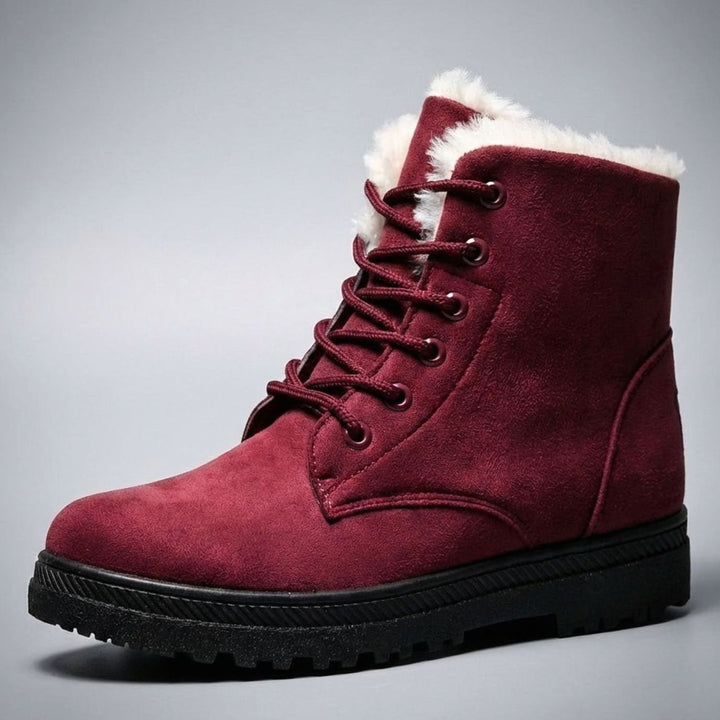 Women's Faux-Suede Fleece-Lined Lace-Up Winter Ankle Boots - Red