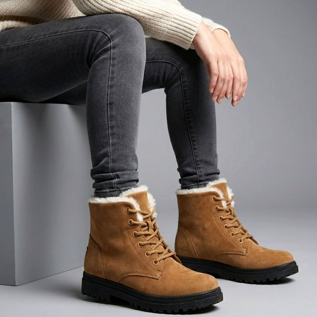 Women's Faux-Suede Fleece-Lined Lace-Up Winter Ankle Boots