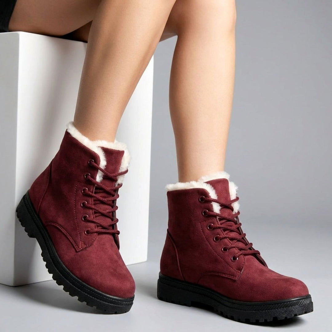 Women's Faux-Suede Fleece-Lined Lace-Up Winter Ankle Boots