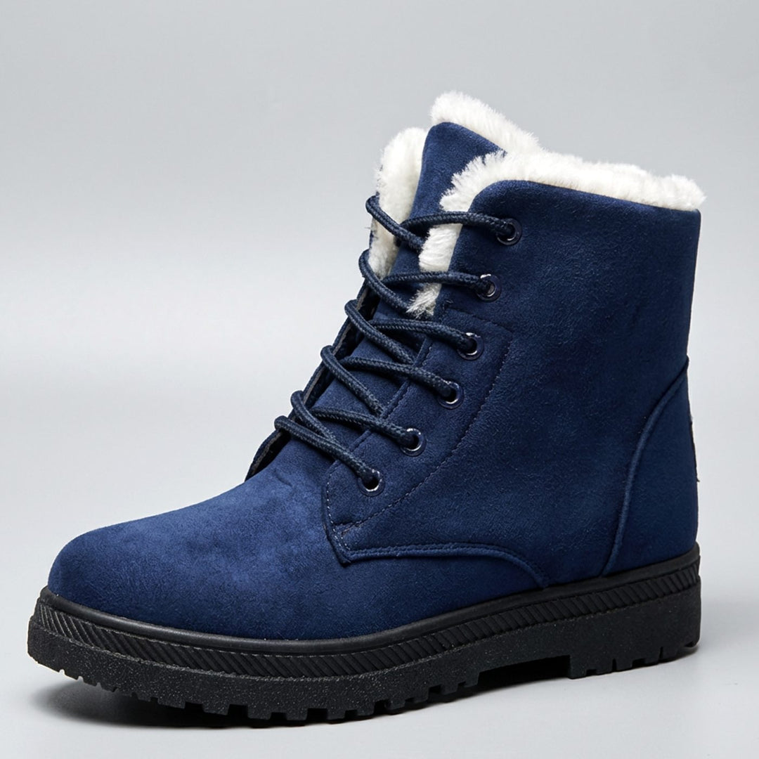 Women's Faux-Suede Fleece-Lined Lace-Up Winter Ankle Boots - Blue