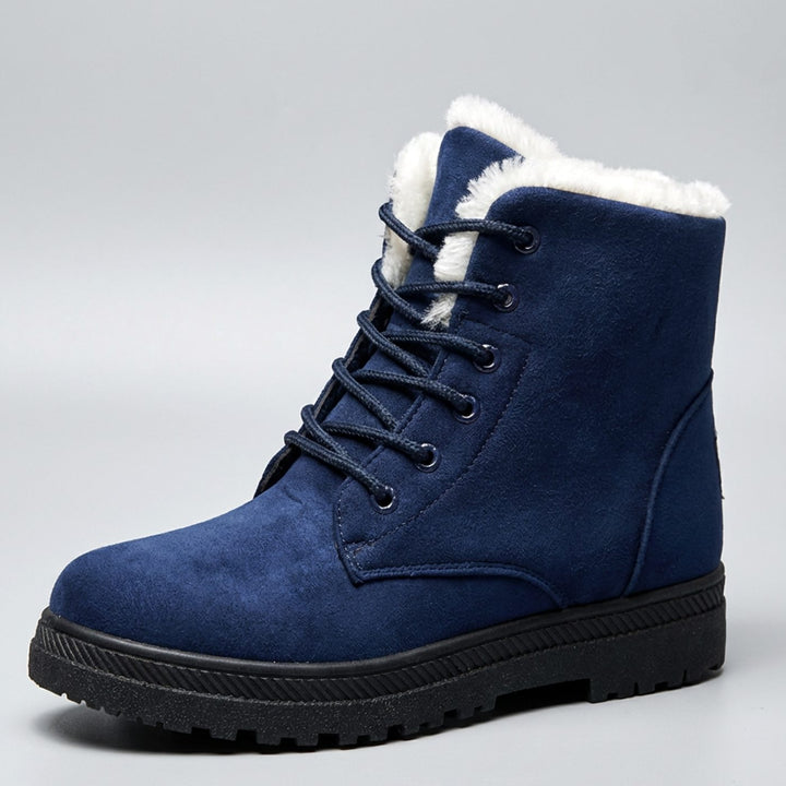 Women's Faux-Suede Fleece-Lined Lace-Up Winter Ankle Boots - Blue