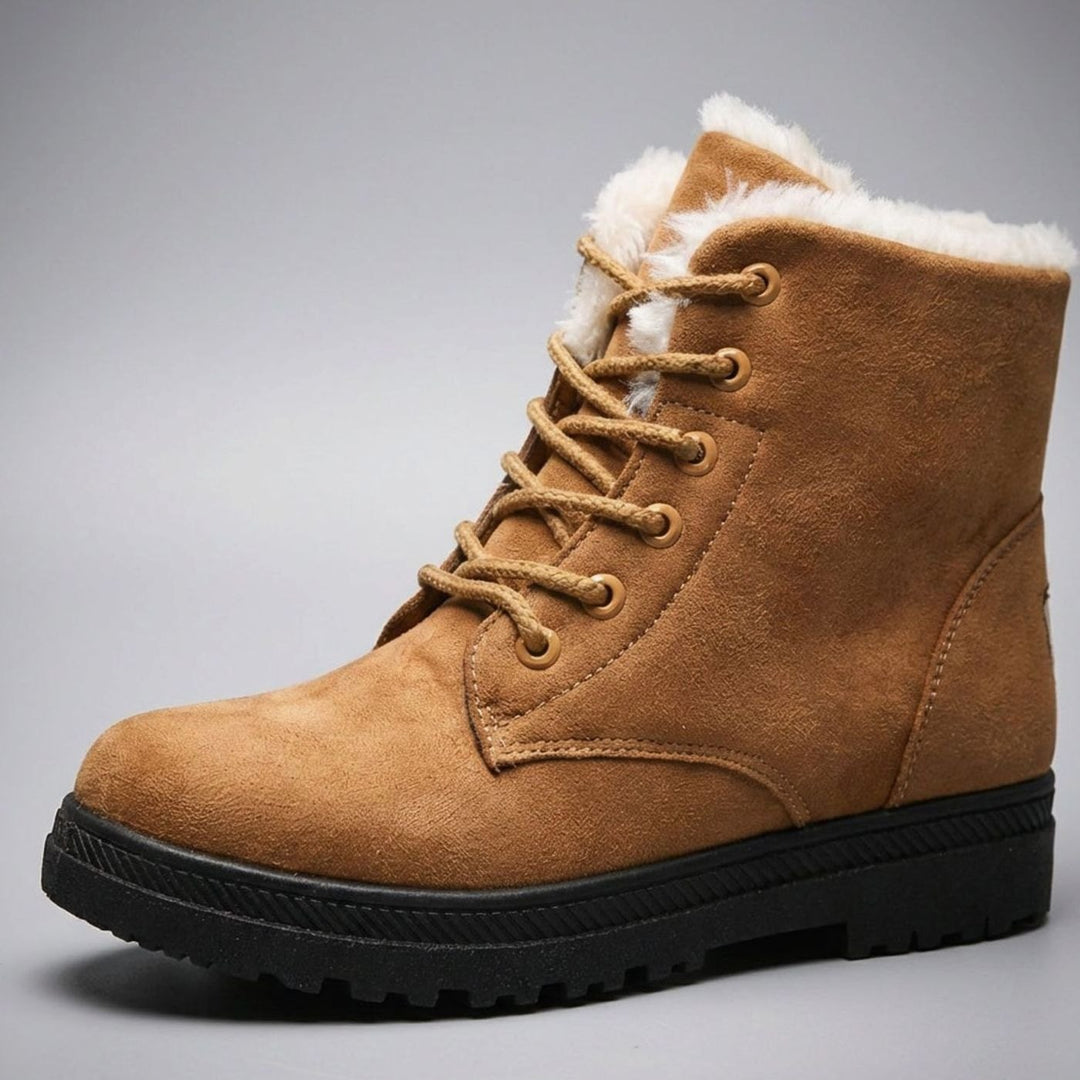 Women's Faux-Suede Fleece-Lined Lace-Up Winter Ankle Boots - Brown