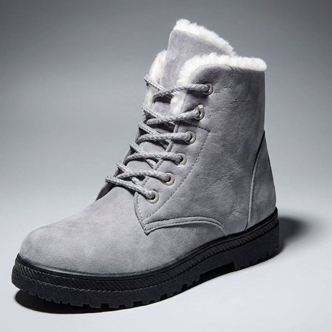 Women's Faux-Suede Fleece-Lined Lace-Up Winter Ankle Boots - Grey